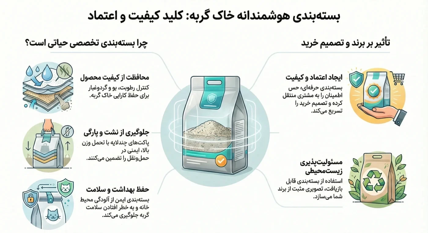 چرا بسته‌بندی مناسب خاک گربه اهمیت دارد؟