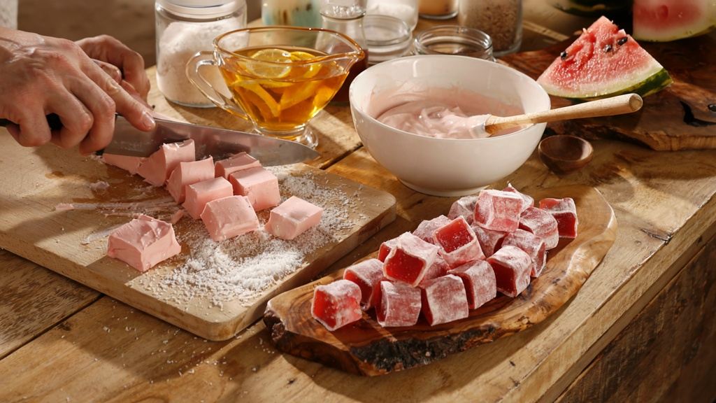 دسر با هندوانه : طرز تهیه راحت الحلقوم ترکی با هندوانه در خانه
