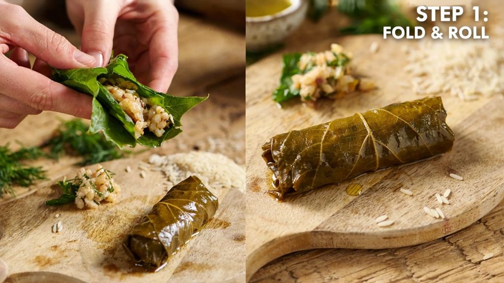 طرز تهیه دلمه برگ مو مجلسی با روش صحیح پیچیدن بدون باز شدن