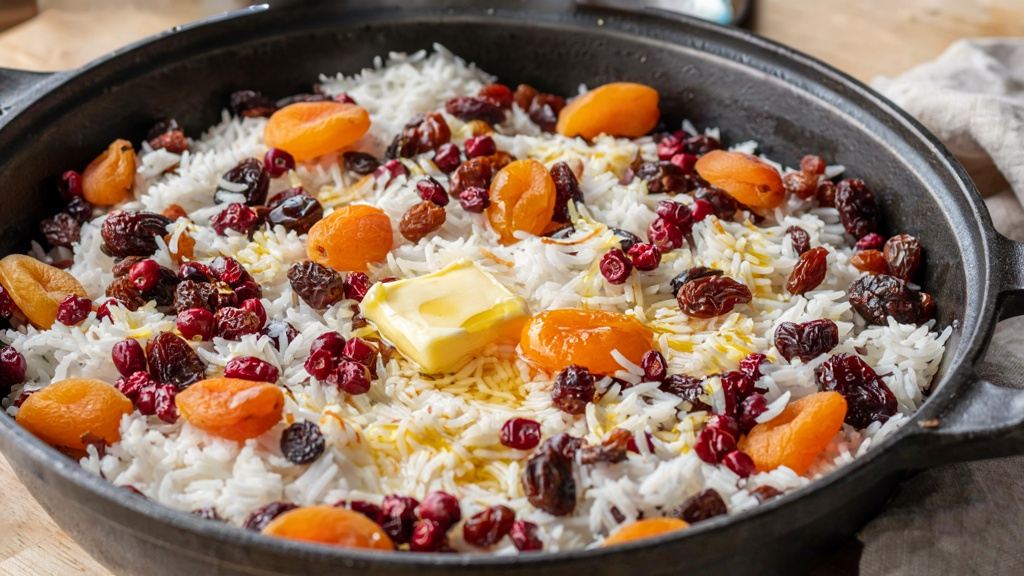 طرز تهیه رشته پلو مجلسی و شیک با دانه های کشیده برای ۶ نفر