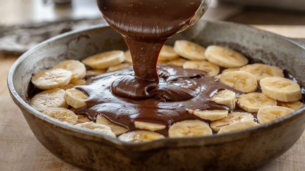 طرز تهیه کیک موزی شکلاتی تابه ای بدون نیاز به فر؛ فقط با یک عدد تخم مرغ