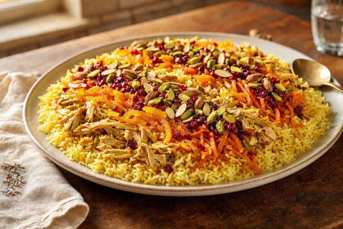 شیرین پلو با مرغ ریش ریش ؛ ترکیبی رویایی از طعم و رنگ در یک بشقاب