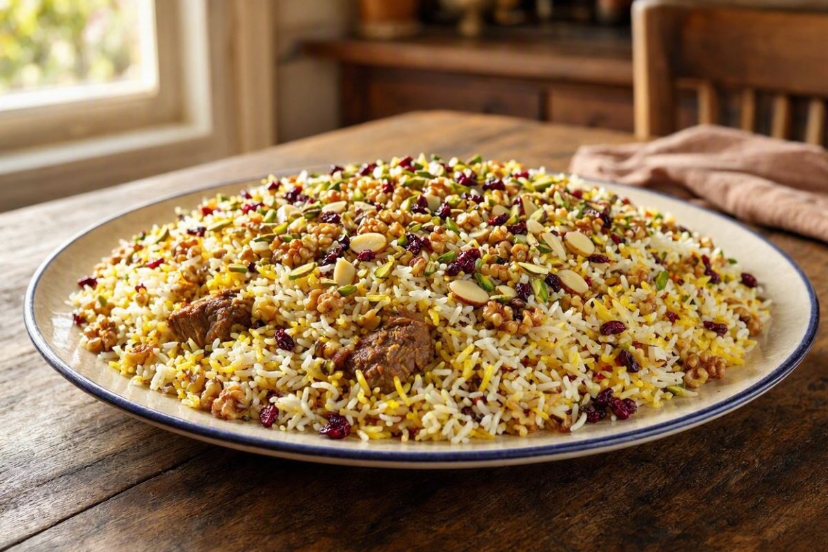 گردو پلو؛ غذای مجلسی و اصیل چهارمحال و بختیاری