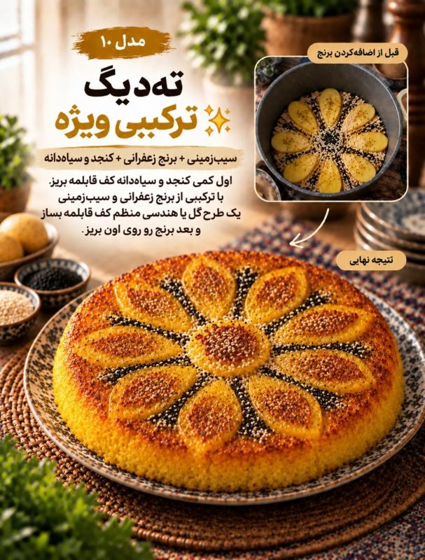 ۱۰ مدل دیزاین متفاوت ته دیگ؛ از گل سیب زمینی تا نان لواش!