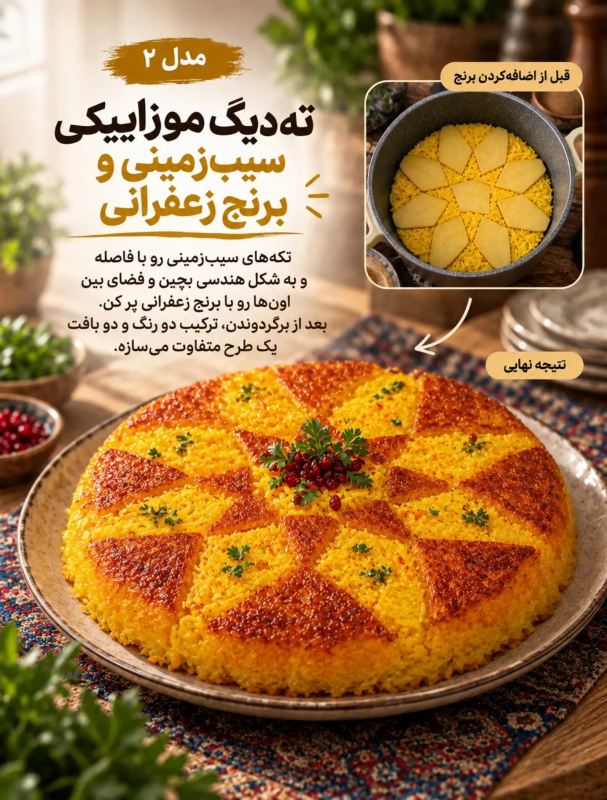 ۱۰ مدل دیزاین متفاوت ته دیگ؛ از گل سیب زمینی تا نان لواش!