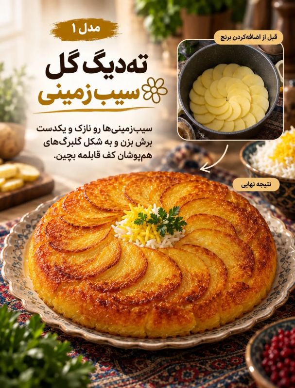 ۱۰ مدل دیزاین متفاوت ته دیگ؛ از گل سیب زمینی تا نان لواش!
