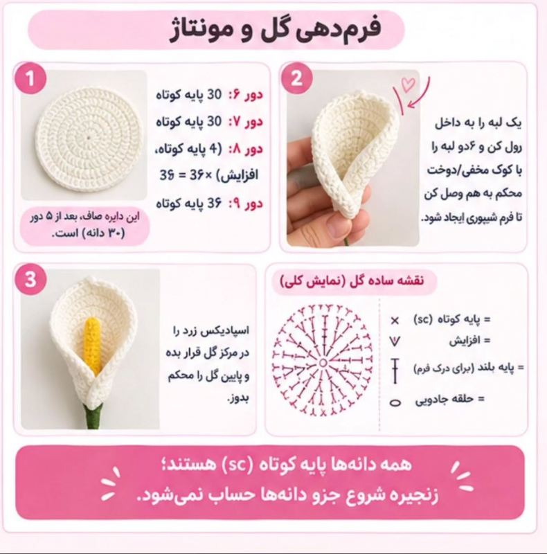 آموزش بافت گل شیپوری : ساده کاربردی و مناسب مبتدی ها