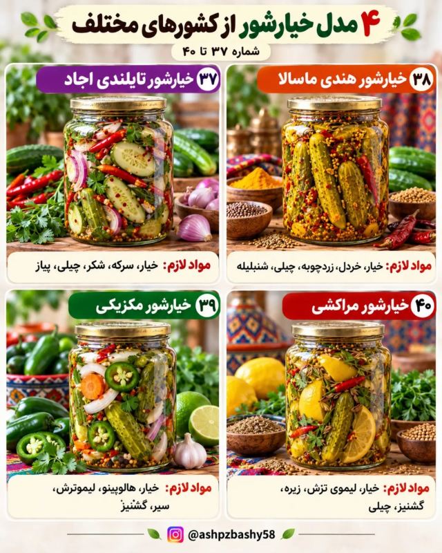 چندین مدل خیارشور از کشورهای مختلف؛ از تند تا شیرین و ادویه ای