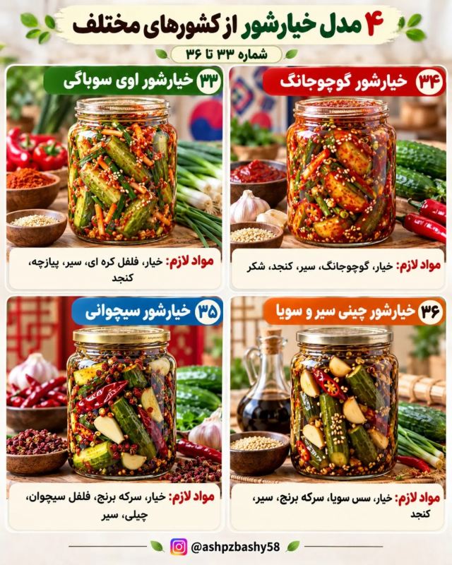 چندین مدل خیارشور از کشورهای مختلف؛ از تند تا شیرین و ادویه ای