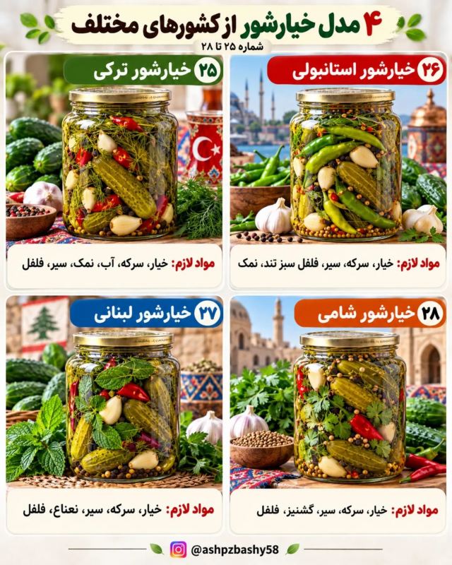 چندین مدل خیارشور از کشورهای مختلف؛ از تند تا شیرین و ادویه ای