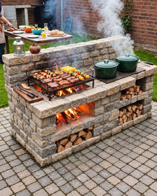 ایده ای جذاب برای ساخت منقل باغی با بلوک سیمانی؛ ساده و کم هزینه