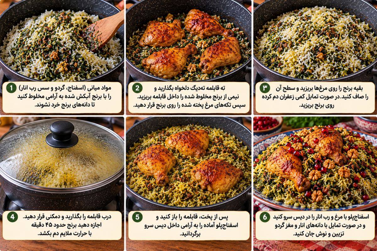 طرز تهیه اسفناج پلو با مرغ؛ یک غذای ایرانی خوش عطر با طعمی متفاوت