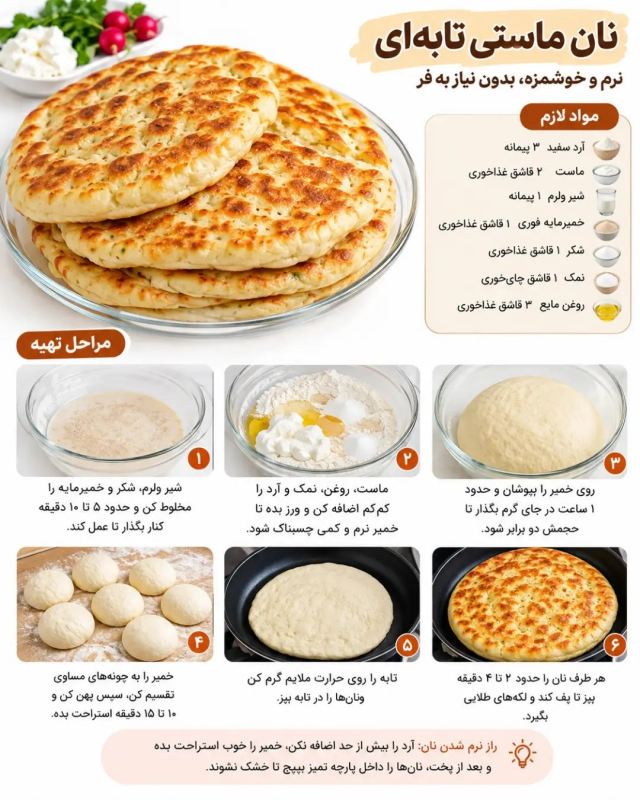 طرز تهیه ۵ مدل نان تابه ای نرم و پف دار؛ بدون فر و مناسب صبحانه و عصرانه
