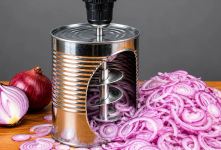 آموزش ساخت اسلایسر پیاز دستی با قوطی حلبی