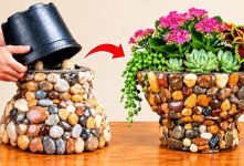 ایده سنگ و سیمان : آموزش ساخت گلدان با سنگ رودخانه ای و سیمان