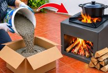 آموزش ساخت اجاق هیزمی سیمانی با کارتن مقوایی و یونولیت