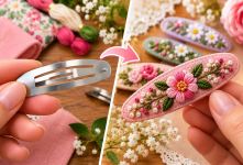 آموزش گلدوزی روی گیره مو؛ یک ایده شیک و کم هزینه برای خانم های باسلیقه