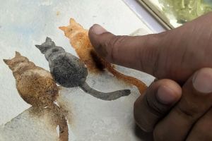 آموزش مرحله به مرحله نقاشی گربه با اثر انگشت