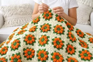 آموزش گام به گام قلاب بافی پتوی گل دار سه بعدی / رویایی و متفاوت