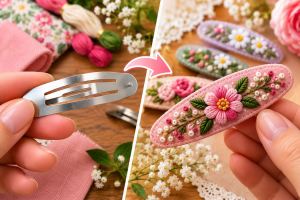 آموزش گلدوزی روی گیره مو؛ یک ایده شیک و کم هزینه برای خانم های باسلیقه