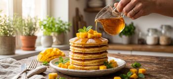 طرز تهیه پنکیک انبه تابستانی؛ آموزش بافت اسفنجی بدون نیاز به همزن
