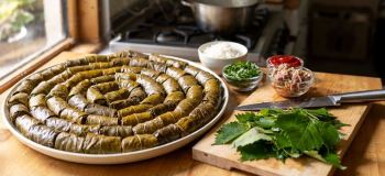 طرز تهیه دلمه برگ مو مجلسی با روش صحیح پیچیدن بدون باز شدن