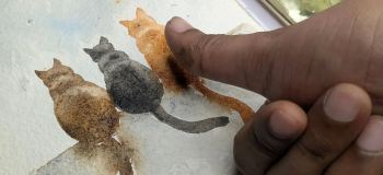 آموزش مرحله به مرحله نقاشی گربه با اثر انگشت