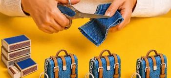 ساخت جاکلیدی چمدانی مینیاتوری با قوطی کبریت و پارچه جین