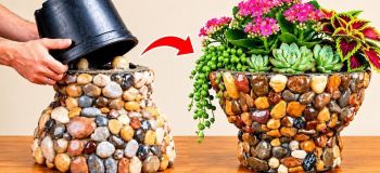 ایده سنگ و سیمان : آموزش ساخت گلدان با سنگ رودخانه ای و سیمان