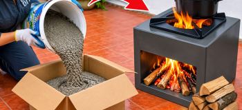 آموزش ساخت اجاق هیزمی سیمانی با کارتن مقوایی و یونولیت