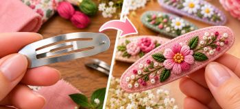 آموزش گلدوزی روی گیره مو؛ یک ایده شیک و کم هزینه برای خانم های باسلیقه