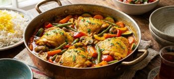 خوراک مرغ و زردچوبه به سبک جنوبی؛ غذای خوش رنگ و پرعطر با فقط ۱۵ دقیقه آماده سازی!