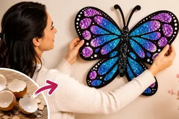 دکور دیواری پروانه ای زیبا ساخته شده از پوست تخم مرغ