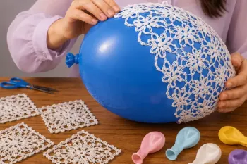 آموزش ساخت تابلو دکوری با رومیزی قدیمی و بادکنک بدون یک ذره ابزار پیچیده