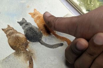 آموزش مرحله به مرحله نقاشی گربه با اثر انگشت