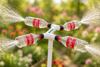نحوه ساخت آبپاش چرخشی ۳۶۰ درجه با بطری پلاستیکی برای باغ