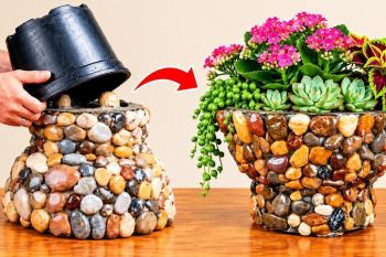 ایده سنگ و سیمان : آموزش ساخت گلدان با سنگ رودخانه ای و سیمان