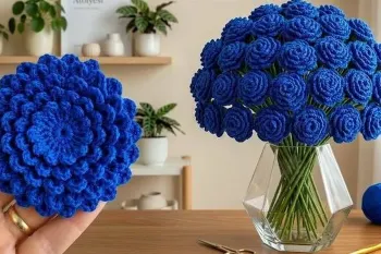 ایده شگفت انگیز قلاب بافی تونسی! دسته گل با گل و برگ / مناسب برای مبتدیان