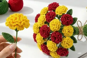 گل های قلاب بافی که همه فکر می کنند واقعی هستند! آموزش دسته گل لوکس با کاموا 🌸🧶