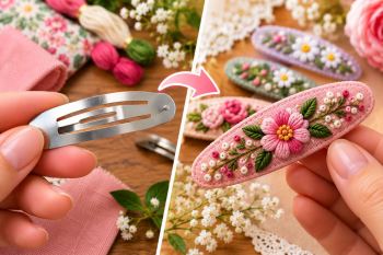 آموزش گلدوزی روی گیره مو؛ یک ایده شیک و کم هزینه برای خانم های باسلیقه
