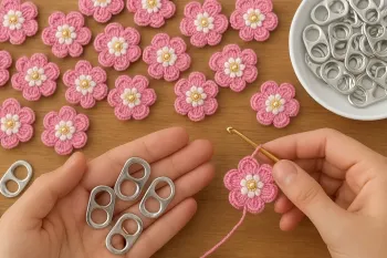 ساخت زیور آلات خیلی آسون با حلقه ی دربازکن / هدیه ای عالی، گل قلاب بافی آسان