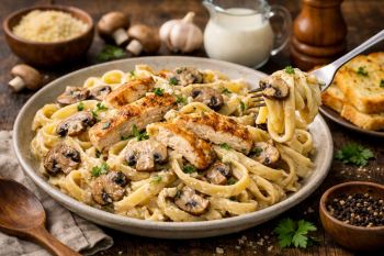 طرز تهیه پاستا آلفردو با مرغ و قارچ و خامه؛ بهترین روش پخت پاستا آلفردو