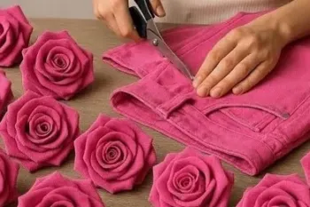 خلاقیت با جین: ساخت گل رز از شلوارهای جین رنگی