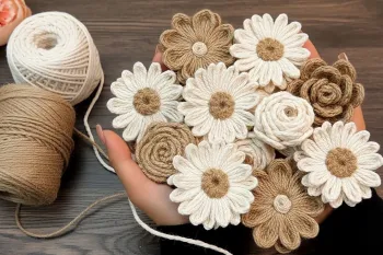 یک نقاشی خیره کننده با گل های کنفی و کاموا / بدون سوزن یا قلاب!