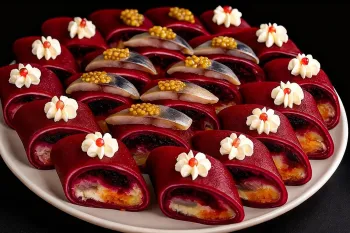 پنکیک چغندر و رول ماهی / روشی راحت برای سرو یک سالاد کلاسیک!