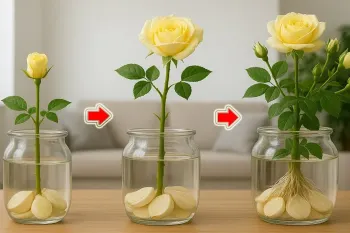 فقط سیر، شاخه گل رز ناگهان ریشه زد و دیوانه وار شکوفه داد !