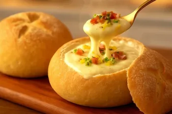 سوپ سیب زمینی خامه ای در یک کاسه نان باگت ترد !