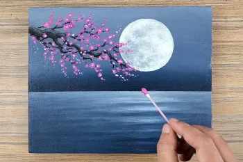 آموزش نقاشی اکریلیک ماه کامل برای مبتدیان !