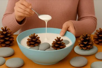 گچ، مخروط کاج و سنگریزه را با هم مخلوط کنید و یک جاشمعی زیبا بسازید !